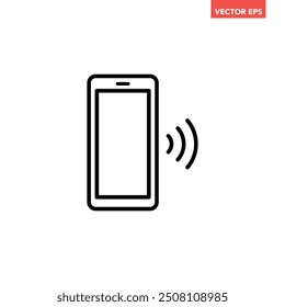 Black single phone signal line icon , simple digital nfc e-payment connect by phone flat design pictogram vector for app ads web banner button ui ux interface elements isolated on white background