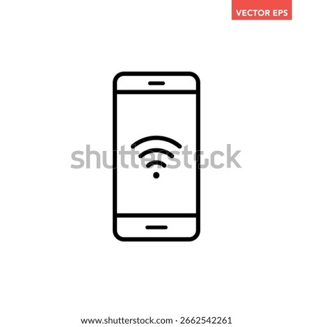 Black single phone wifi line icon, simple internet access flat design infographic pictogram vector for app logo ads web button ui ux interface elements isolated on white background