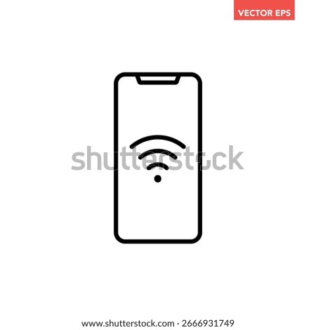 Black single phone wifi line icon, simple internet access flat design infographic pictogram vector for app logo ads web button ui ux interface elements isolated on white background