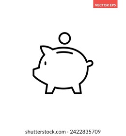 Icono negro de línea delgada de banco simple de cerdo, pictograma simple de diseño plano de ahorro de dinero, elementos de interfaz infográfica para el logotipo de la aplicación botón web ui ux aislado en fondo blanco