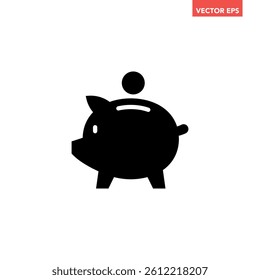 Black single piggy bank thin icon, simple financial money saving flat design vector pictogram, infographic interface elements for app logo web button ui ux isolated on white background