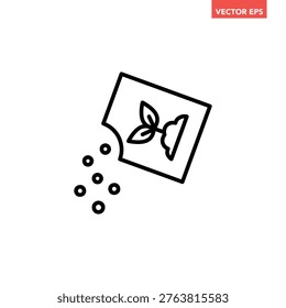 Black single plant packet line icon, simple seed cultivation or fertilizer flat design vector pictogram, infographic interface elements for app logo web button ui ux isolated on white background