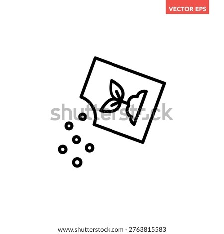 Black single plant packet line icon, simple seed cultivation or fertilizer flat design vector pictogram, infographic interface elements for app logo web button ui ux isolated on white background