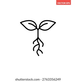 Black single plant and root line icon, simple ecology flat design infographic pictogram vector for app logo web button ui interface element isolated on white background