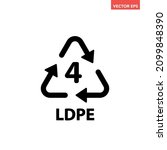 Black single plastic recycle LDPE 4 icon, simple recycle code flat design vector pictogram, infographic element for app logo web website button ui ux interface elements isolated on white background