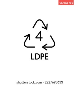 Schwarzes, einzelnes Plastikrecycelungssymbol für LDPE 4-Linie, einfaches Recycling-Code mit flachem Design, Vektorbild, Infografik-Schnittstellenelemente für App-Logo-Website-Schaltfläche ui ux einzeln auf weißem Hintergrund