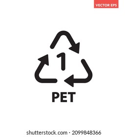 Black single plastic recycle PET 1 icon, simple recycle code flat design vector pictogram, infographic element for app logo web website button ui ux interface elements isolated on white background