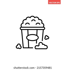 Black single popcorn line icon, simple movie snack food flat design pictogram, infographic vector for app logo web button ui ux interface elements isolated on white background