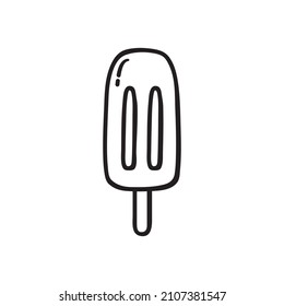 Black single popsicle line icon. Simple ice cream stick flat design pictogram, clipart vector illustration for ads app logo web banner button ui ux interface elements isolated on white background