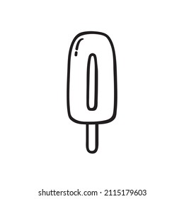 Black single popsicle line icon. Simple ice cream stick flat design pictogram, clipart vector illustration for ads app logo web banner button ui ux interface elements isolated on white background