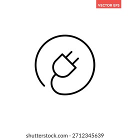 Icono de línea de enchufe de una sola potencia negro, elemento de infografía de interfaz de diseño plano de alambre eléctrico simple para Botón de Web ui de logotipo App, Vector aislado sobre fondo blanco