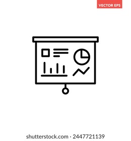 Icono de línea de cartelera de presentación única negra, Vector de pictograma de diseño plano de pantalla de proyección de informe simple para anuncios de App Anuncio de Web ui ux elemento de interfaz aislado sobre fondo blanco