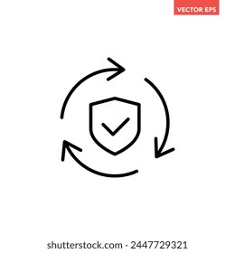 Sistema de protección individual negro actualizado con éxito icono de línea delgada, Vector de pictograma de diseño plano de protección de carga simple para anuncios de App Botón de Web Anuncio Elementos de interfaz ui aislados sobre fondo blanco