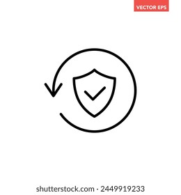 Black single protection system updated successful thin line icon, simple loading guard flat design pictogram vector for app ads web banner button ui interface elements isolated on white background