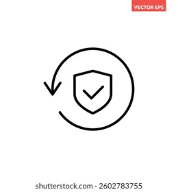 Black single protection system updated successful thin line icon, simple loading guard flat design pictogram vector for app ads web banner button ui interface elements isolated on white background