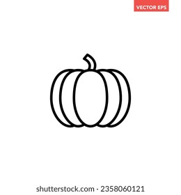 Black single pumpkin line icon, simple holiday foodstuff element outline flat design pictogram, infographic vector for app logo web button ui ux interface isolated on white background