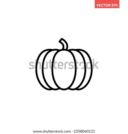 Black single pumpkin line icon, simple holiday foodstuff element outline flat design pictogram, infographic vector for app logo web button ui ux interface isolated on white background