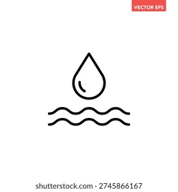 Black single pure water line icon, simple water flow shield flat design vector pictogram, infographic interface elements for app logo web button ui ux isolated on white background