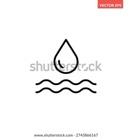 Black single pure water line icon, simple water flow shield flat design vector pictogram, infographic interface elements for app logo web button ui ux isolated on white background