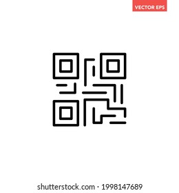 Black single QR code on phone screen line icon, simple business coding flat design pictogram, infographic vector for app logo web website button ui ux interface elements isolated on white background
