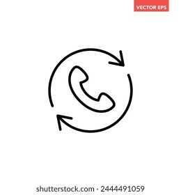 Schwarzes Single Recall Line-Symbol, Simple Call Back Technology Flat Design Illustration Piktogramm, Infografik-Vektorgrafik für App-Anzeigen Web Banner Button UI-Interface-Elemente isoliert auf weißem Hintergrund