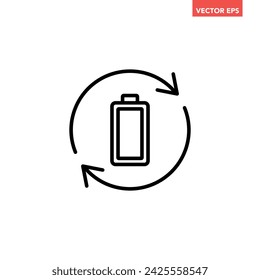 Icono de línea de batería de recarga simple negro, potencia de carga simple con pictograma de diseño plano de rotación de flecha, ilustración infográfica para elementos de interfaz ui ux del botón web del logotipo de la aplicación