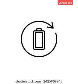 Icono de línea de batería de recarga simple negro, potencia de carga simple con pictograma de diseño plano de rotación de flecha, ilustración infográfica para elementos de interfaz ui ux del botón web del logotipo de la aplicación