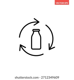 Black single recycle milk box line icon. Simple reusable ecological preservation graphic flat design pictogram vector for app web button banner ui interface elements isolated on white background