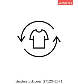 Black single recycling clothes line icon, simple rewash or replace shirt flat design vector pictogram vector for app logotype web website button ui ux interface elements isolated on white background