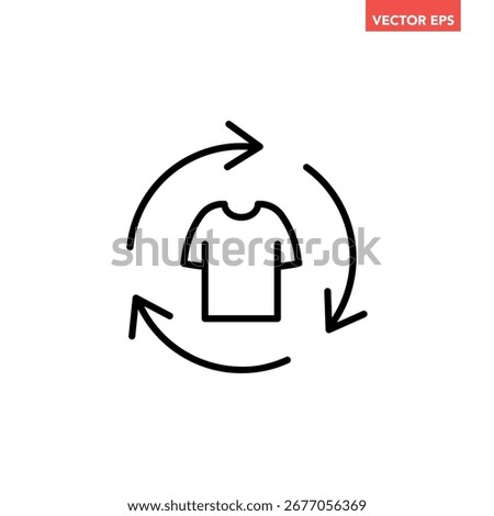 Black single recycling clothes line icon, simple rewash or replace shirt flat design vector pictogram vector for app logotype web website button ui ux interface elements isolated on white background