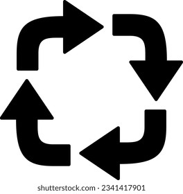 Black single repeated process with square arrows icon, simple working flow flat design pictogram concept vector for app ads web banner button ui ux interface elements isolated on white background