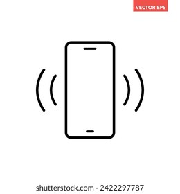 Icono de línea de teléfono de un solo anillo negro, simple vibración teléfono celular diseño plano pictograma vector para anuncios de aplicaciones botón de banner web ui ux elementos de interfaz aislados en fondo blanco