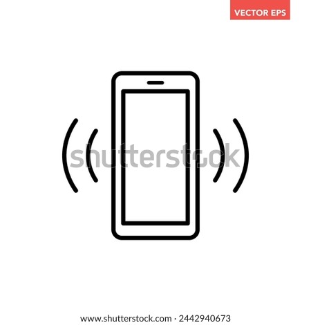 Black single ringing phone line icon, simple vibrating cell phone flat design pictogram vector for app ads web banner button ui ux interface elements isolated on white background