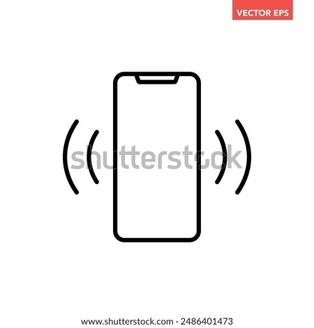 Black single ringing phone line icon, simple vibrating cell phone flat design pictogram vector for app ads web banner button ui ux interface elements isolated on white background
