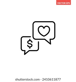 Icono de línea delgada de estafa de romance simple negro, simple engaño de amor diseño plano pictograma, vector infográfico para el logotipo de aplicación botón web ui ux elementos de interfaz aislados en fondo blanco