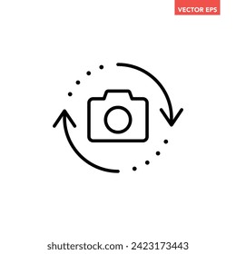 Black single rotate camera mode line icon, simple Switch from front to back flat design pictogram vector for app ads web banner button ui ux interface elements isolated on white background