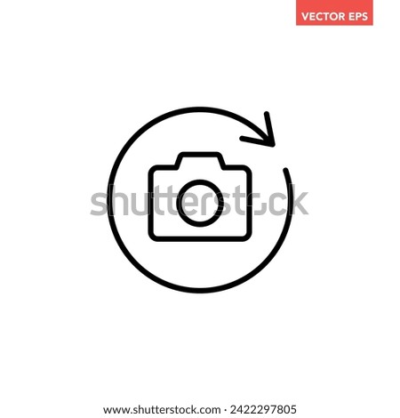 Black single rotate camera mode line icon, simple Switch from front to back flat design pictogram vector for app ads web banner button ui ux interface elements isolated on white background