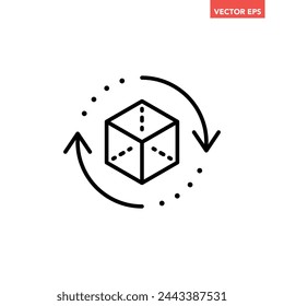 Icono de línea de modelo de cubo 3D giratorio simple, pictograma de ilustración de diseño plano de realidad virtual simple para elementos de interfaz infográfica para ui de botón web de logotipo de aplicación aislado sobre fondo blanco