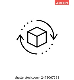 Icono de línea de modelo de cubo 3D giratorio único negro, pictograma de ilustración de diseño plano de realidad virtual simple para Elementos de interfaz infográfica para ui de Botón de Web de logotipo de App aislado sobre fondo blanco