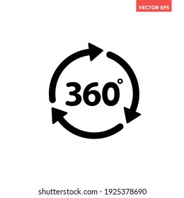 Black single round 360 degrees icon, simple 1 arrow rotation shape flat design vector pictogram vector for app ads logotype web website button ui ux interface elements isolated on white background