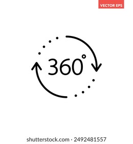 Black single round 360 degrees icon, simple arrow rotation shape flat design vector pictogram vector for app ads logotype web website button ui ux interface elements isolated on white background