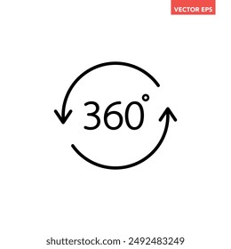 Black single round 360 degrees icon, simple arrow rotation shape flat design vector pictogram vector for app ads logotype web website button ui ux interface elements isolated on white background