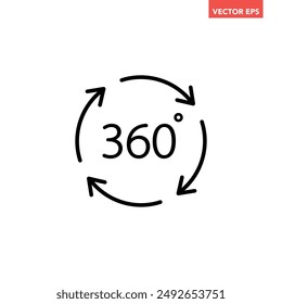 Black single round 360 degrees icon, simple arrow rotation shape flat design vector pictogram vector for app ads logotype web website button ui ux interface elements isolated on white background