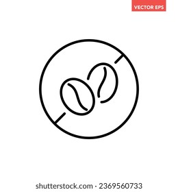 Black single round caffeine free thin line icon, simple allergy ingredient no contain flat design pictogram, infographic vector app logo web button ui interface elements isolated on white background
