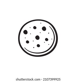 Black single round cookie line icon. Simple tasty sweetness flat design pictogram, clipart vector illustration for ads app logo web banner button ui ux interface elements isolated on white background