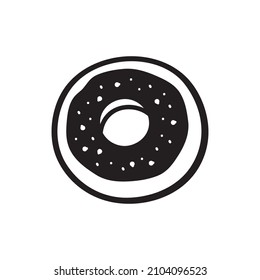 Icono de la línea de donut de una sola ronda negra. Pictograma simple de diseño plano de comida, ilustración de vector clipart para anuncios aplicación anuncios botón de banner web ui ux elementos de interfaz aislados en fondo blanco