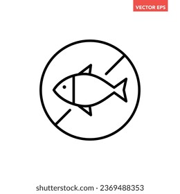 Icono de línea delgada sin peces de una sola ronda negra, ingrediente de alergia simple no contiene marca de diseño plano pictograma, vector infográfico para el logo de la aplicación botón web ui ux interfaz aislado en fondo blanco