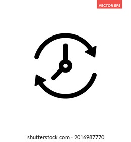Black single round future clock line icon, simple change or update time circle flat design pictogram, infographic vector for app web button ui ux interface elements isolated on white background