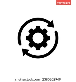 Black single round gear workflow icon, simple cogwheel process cycle glyph flat design vector pictogram, infographic interface elements for app logo web button ui ux isolated on white background