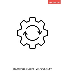 Black single round gear workflow line icon, simple cogwheel process cycle flat design vector pictogram, infographic interface elements for app logo web button ui ux isolated on white background